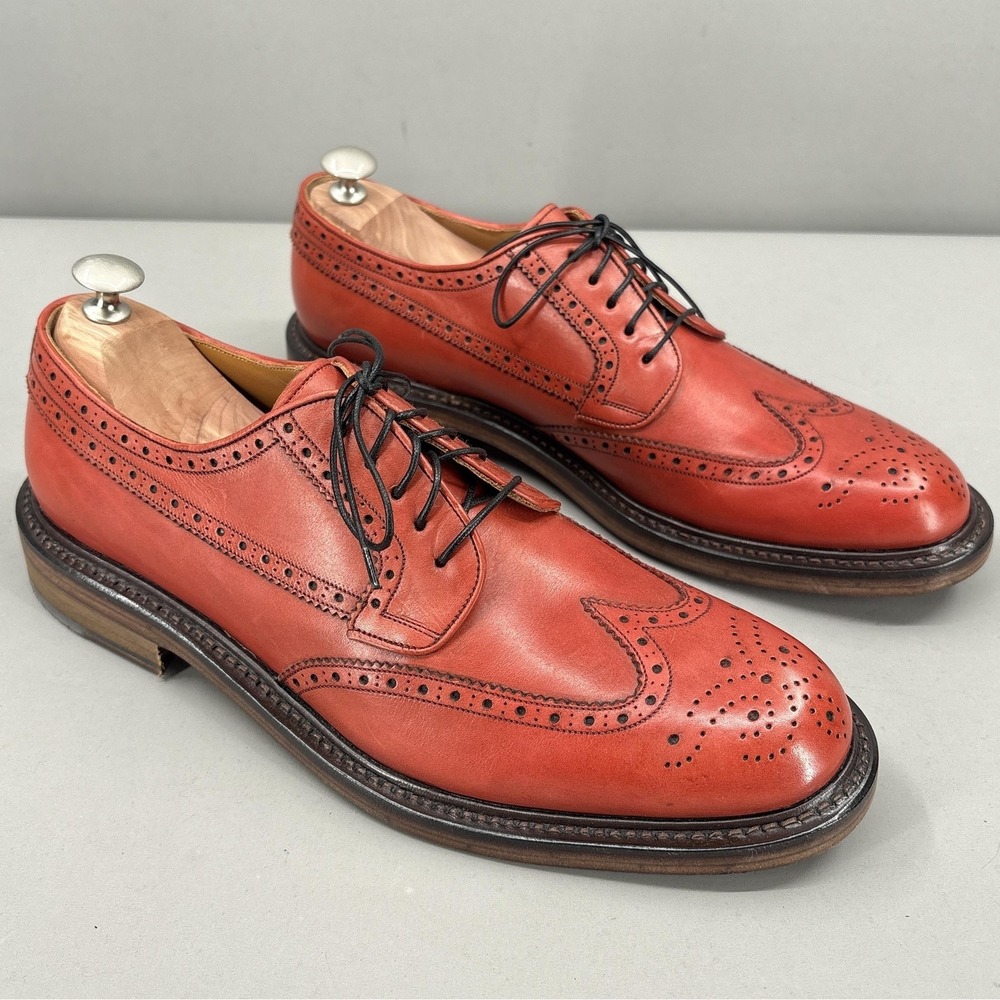 Salvatore Ferragamo Shoes Men‎ 8.5 Red Orange TOSCO Wingtip Brogue Tramezza NEW